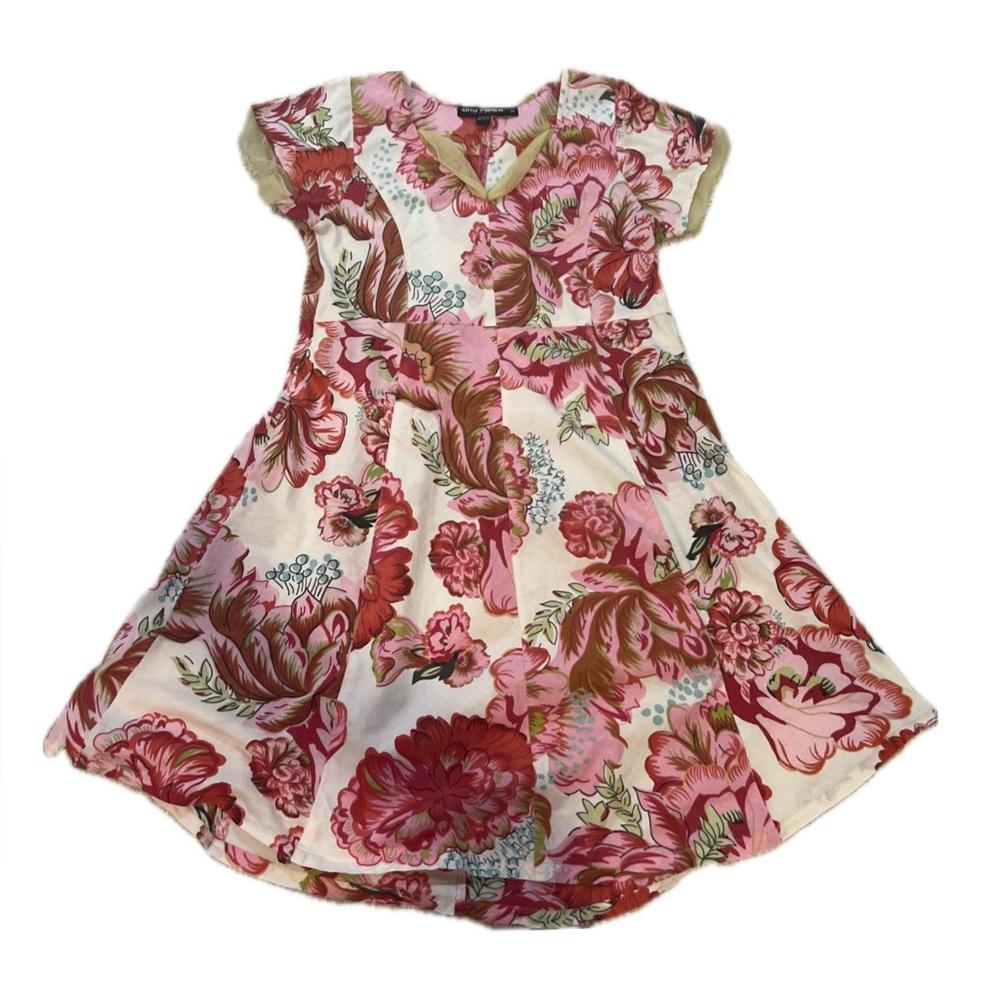 Women’s Floral Pink Mini Dress Short Sleeve Size medium 100% Cotton